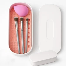Makeup Brush Cleaner Mat and Storage Box,Makeup Brush Cleaner Tool With Brush...