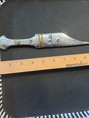Vintage shami original dagger,hand tooled tin hilt and sheath stamped hand made