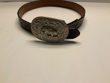 Cavenders Belt with Horse Buckle Sz 24" Brown Leather Southwestern Multi Color