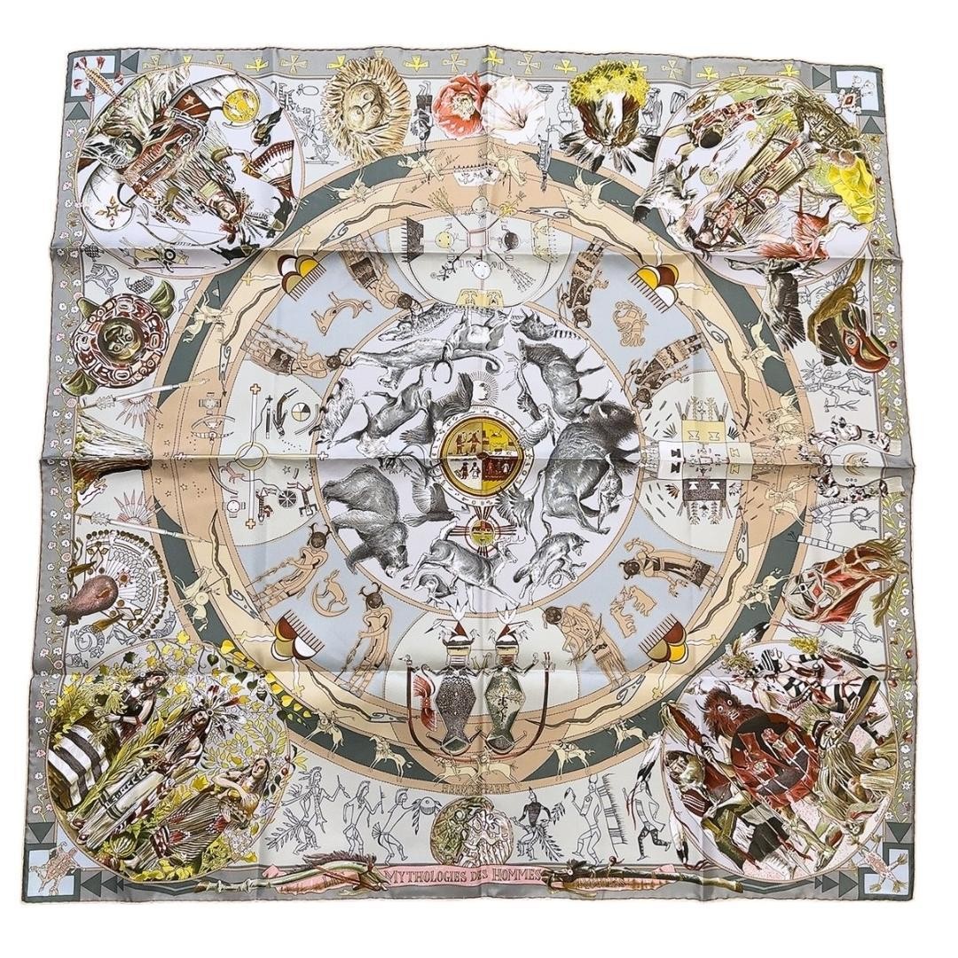 Hermès Silk Scarf Tag Attached Les Mythologies des Hommes Rouges image 2
