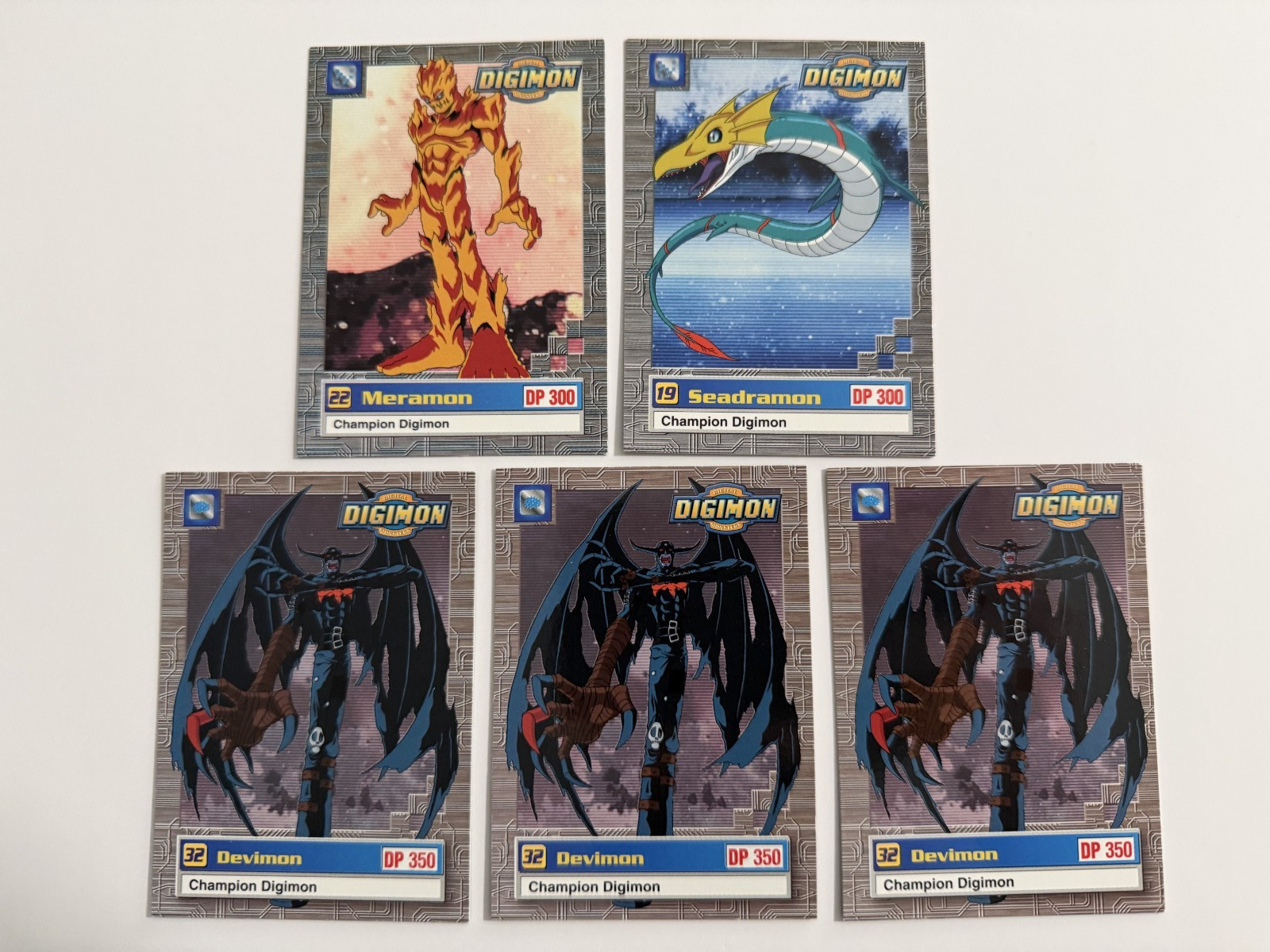 2000 Digimon Series 1 Champion Digimon Lot 5 Cards Devimon x3 Seadramon Meramon