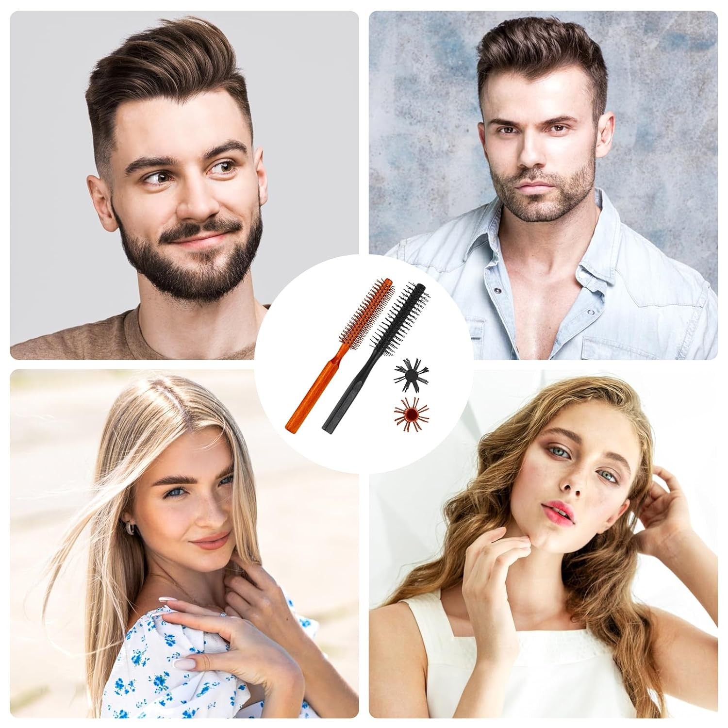 Small round Brush for Blow Drying,2 Pack Small Quiff Roller Brush with 8 Rows Ny