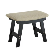 Beige Small Foot Stool Ottoman, Black Wood Legs, Under Desk Foot Rest, Compact