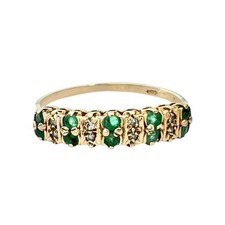 Vintage 9ct Gold Emerald Diamond Half Eternity Ring Size T Hallmarked