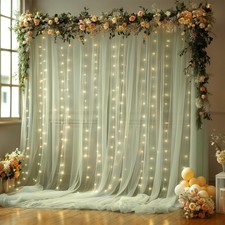 10x10FT Green Wrinkle Free Backdrop Curtains String Lights Wedding Photo Booth