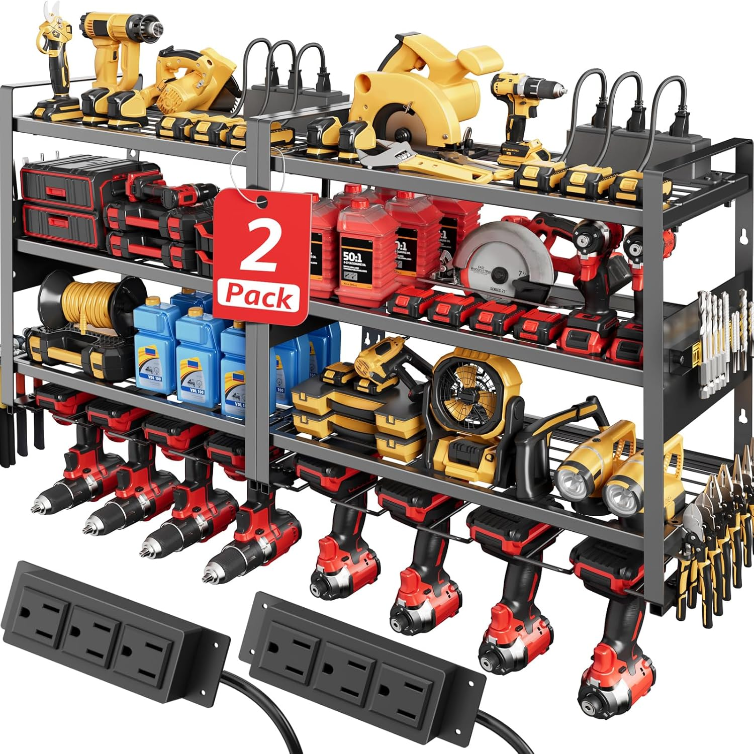 2 Pack Wall Mount Power Tool Organizer with Charging Station for Garage Storage-image