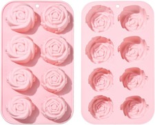 2 Pcs 8 Cavity Rose Flower Silicone Moulds Reusable Flower Shape Silicone