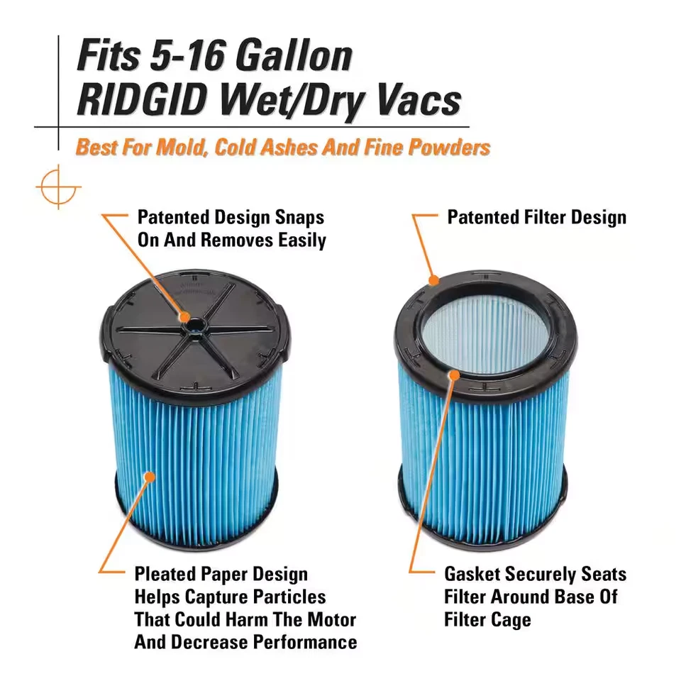 Genuine VF5200 Fine Dust Pleated Paper Wet Dry Vac Shop Vacuum Filter for Most 5 - Image 2 of 4