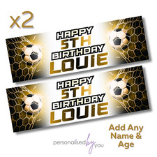 2 x Personalised Birthday Banners Large 900x300 FOOTBALL GOAL GOLD PARTY THEME