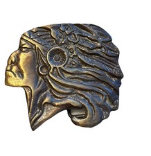 Vintage Native American Indian Chief Solid Brass Belt Buckle Headdress 3  X 2.5  