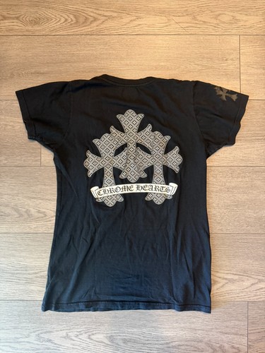 Chrome Hearts, Chrome Hearts 90s Vintage Triple Cross Cemetery Monogram V Neck T Shirt Size L