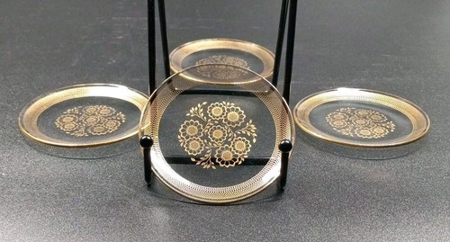 Set of 4 Vtg Glass & 22k Gold* 3.25" Butter Plates Barzel Crystal Holland *Read* - Picture 4 of 4