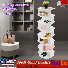 Rotating Shoe Rack Tower 7 Tier Organizer Revolving 360° White Shoe Rack Storage