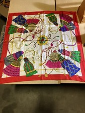 Stunning vintage echo silk scarf Colorful Tassel Heirloom pattern 34x34