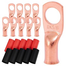 6 AWG-3/8" Copper Battery Cable Ends Ring Terminals For Electrical Wiring 10 PCS