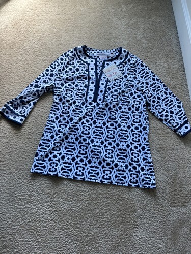 Gretchen Scott Rio Gio Split Neck Tunic Blue Size XL. Brand New with Tags