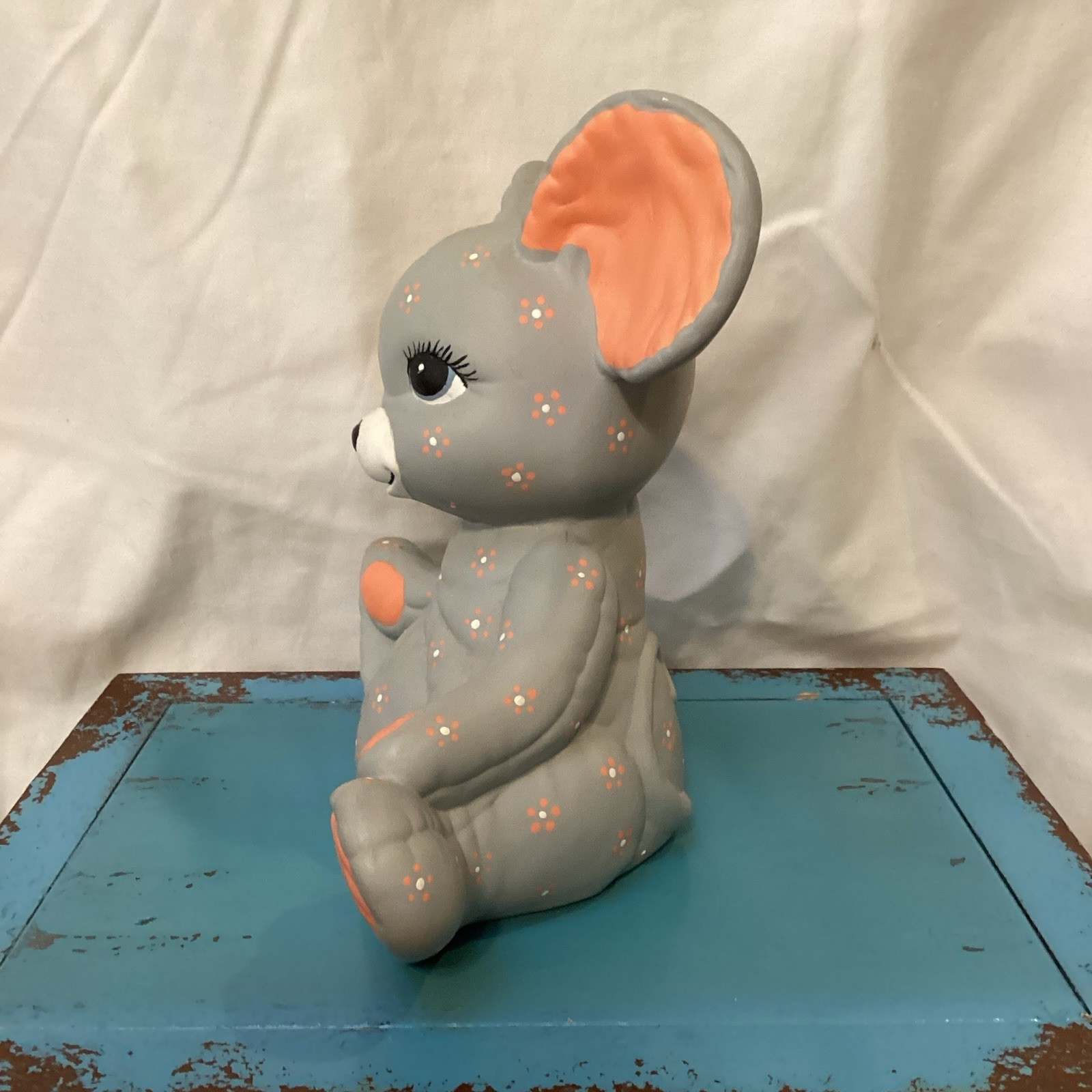 Vintage Kimble Mold Ceramic Gray and Peach Mouse Piggy Bank