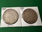 Lot of 2 US Morgan Silver Dollars 90% Silver 1921, 1921-S