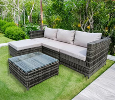 Rattan Corner Sofa Set Garden Patio Furniture With Cushions & Table