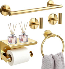 5 Pieces Brushed Gold Bathroom Hardware Set, Stainless Steel round Tube Wall Mou