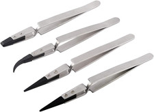 Precision Tweezers Set, 4 Pcs Stainless Steel Tweezers Plastic Tip Tweezers Repa