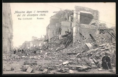 Messina, Via Garibaldi, Rovine, Erdbeben 1908, Ansichtskarte 