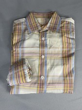 BUGATCHI Men Dress Shirt Size M Classic Fit PASTEL Plaid Flip Cuff Long Sleeve