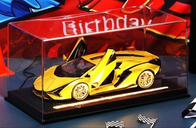 Car Display Case Acrylic & Leather LED Light 1/18 Model Diecast