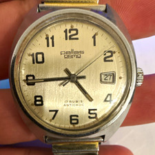 Pallas Ormo Herren Armbanduhr Handaufzug 17 Steine Datum Edelstahl Goldband