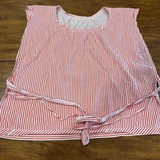 Red/White Striped Smock Apron Side Ties One Size USA Made Vintage
