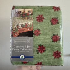 VTG Home Trends fabric Tablecloth Comfort Joy 60x102 Oblong Tree Presents