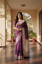 Banarasi Silk Saree with Unstitched Blouse, Cultural Wear for Women