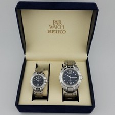 SEIKO Calendario Perpetuo Coppia Orologio Set 8F32/4F32 Raro Quadrante Blu Numeri Romani