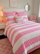 Pottery Barn Kids Pink White Stripe Duvet Cover Full Cotton Bedding