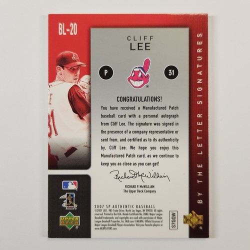 Cliff Lee 2007 UD SP Authentic By The Letter L Signatures Auto Patch /50 Indians - Picture 5 of 7