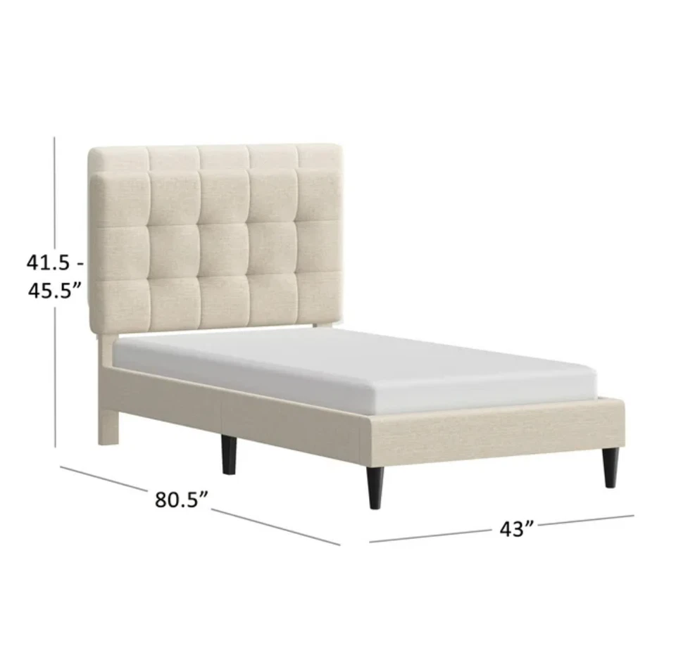 Marco de cama tamaño doble niño niño niño niña dormitorio cama para niño tela marfil NUEVO Foto 4 de 4