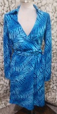 Express Wrap Dress Size 5/6 Blue Zebra Animal V Neck Tie Waist Vintage Y2K 90s