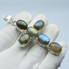 Labradorite Gemstone Cross Pendant 925 Sterling Silver Jewelry Unisex 2.25"