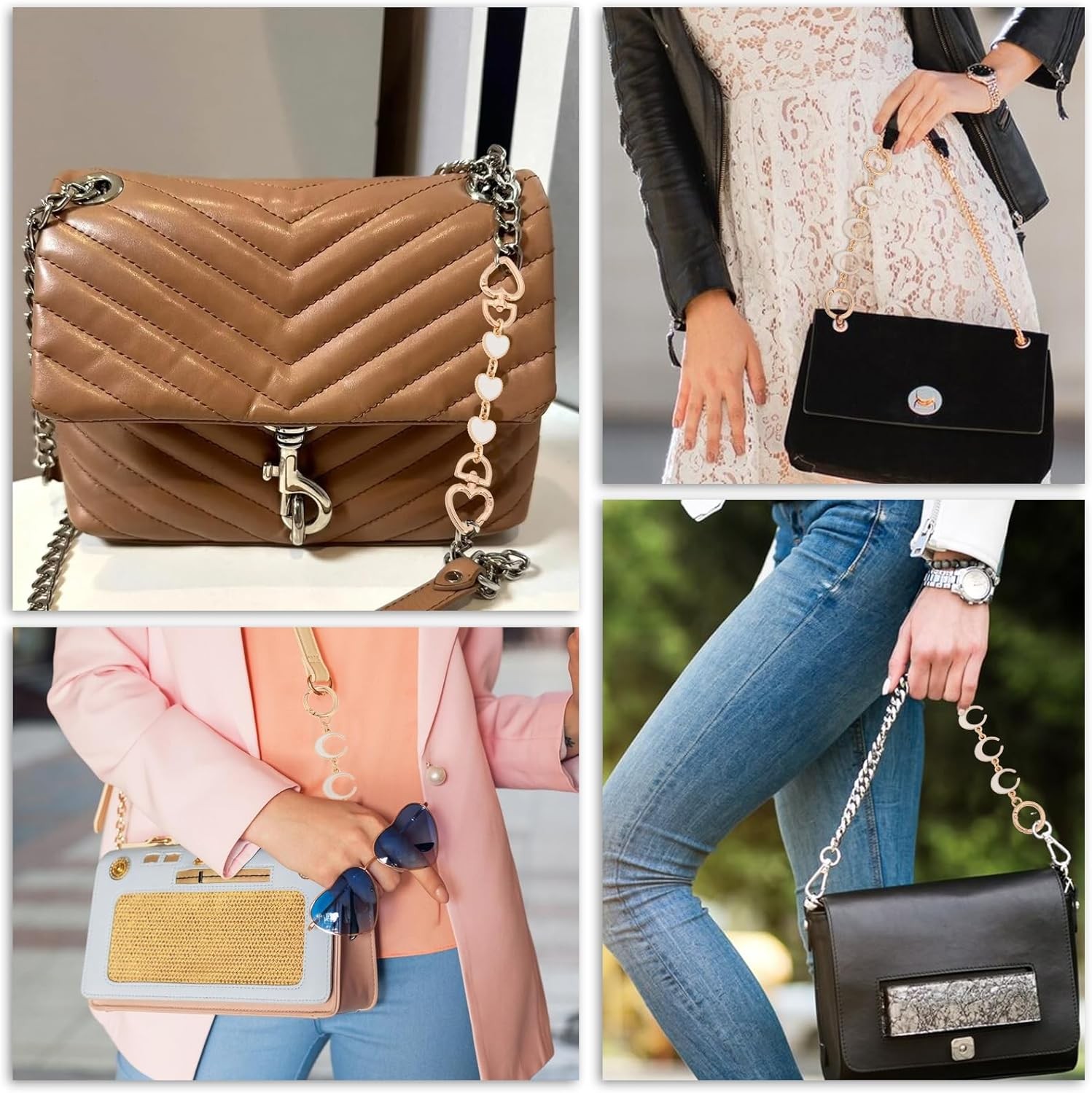 2pcs Bag Extender Chain Purse Strap Extenders for Handbags, Heart & white 