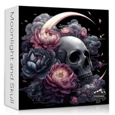 Skull Puzzle for Adults 1000 Pieces, Vintage Flower Puzzle Horror Skeleton, B...