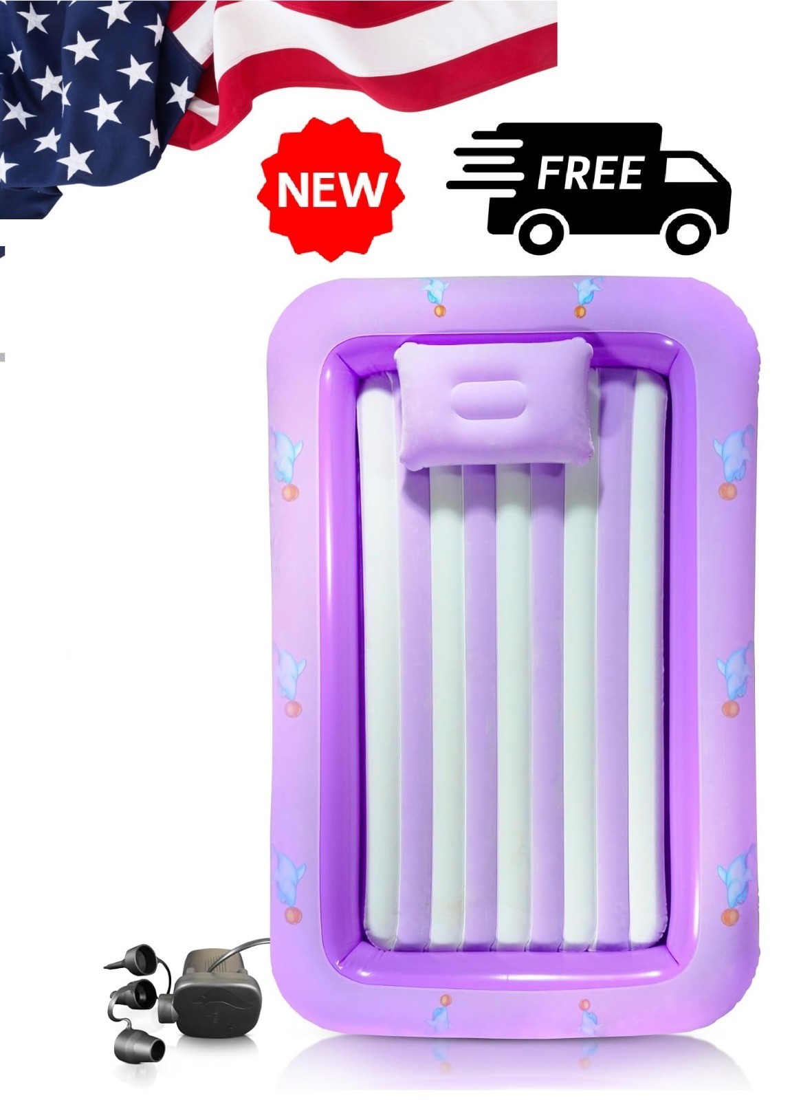 Inflatable Toddler Travel Bed w/ Bonus Pillow - Kids Air Mattress