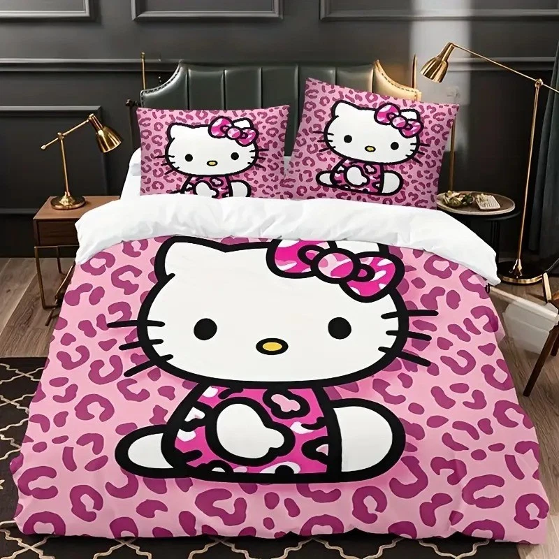 Sanrio Hello Kitty Leopard Print Comforter Duvet Cover Set, Cute Bedding Collection