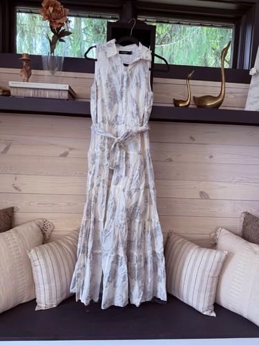 Ralph Lauren Metallic Sleeveless Tiered Maxi Dress 8 $195 Ivory Silver - Picture 2 of 12