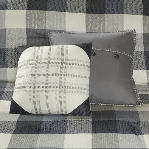 BEAUTIFUL COZY CLASSIC MODERN GREY WHITE PLAID STRIPE LODGE CABIN COMFORTER SET - Picture 2 of 3