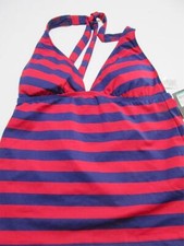 Mossimo Womens Size S Tankini Navy/Red Wireless Lined Halter Striped Swim
