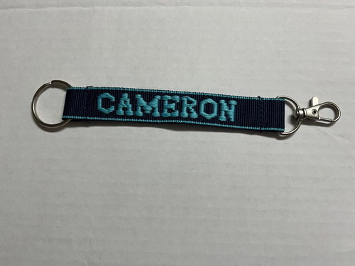 Cameron Embroidered Name Strap Key Rings Keychains with Clasp blue