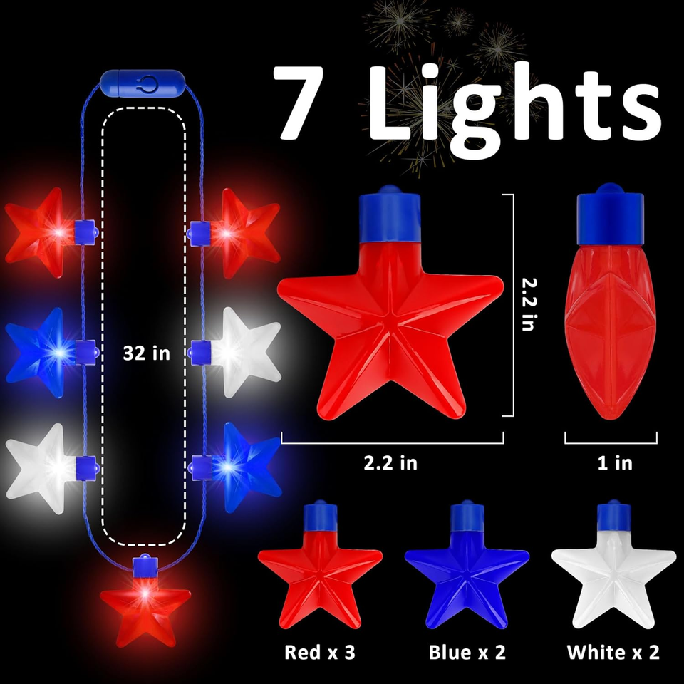 4Th of July Necklace Accessories, 3PCS Fourth of July Light up