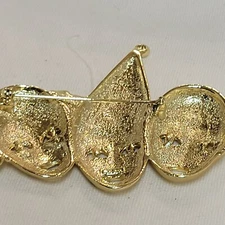 Triple Clowns Vintage Signed AJC Gold Tone Enamel Theater Masks Faces Brooch Pin