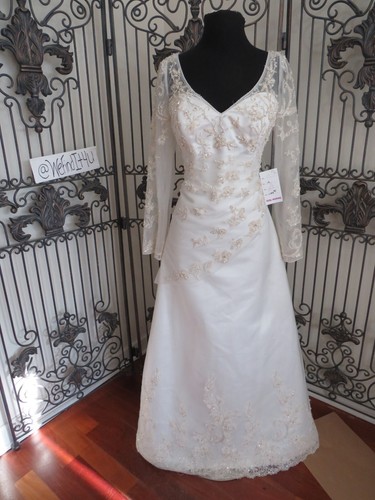 P164 DESIGNER 3122 SZ 10 BEADED LACE $1199 ZIP FORMAL WEDDING DRESS GOWN - Picture 3 of 12