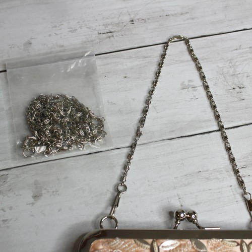 Vintage Damen Perlen Seide Handtasche Rosa Silber Abendtasche Metall Schulterriemen - Bild 5 von 9